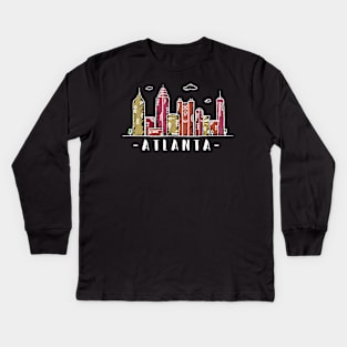 Atlanta Skyline. United States Colored Hand Drawn Style Kids Long Sleeve T-Shirt